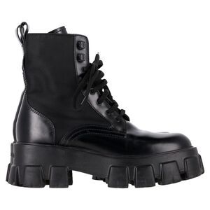 Prada Monolith Combat Boots in Black Leather